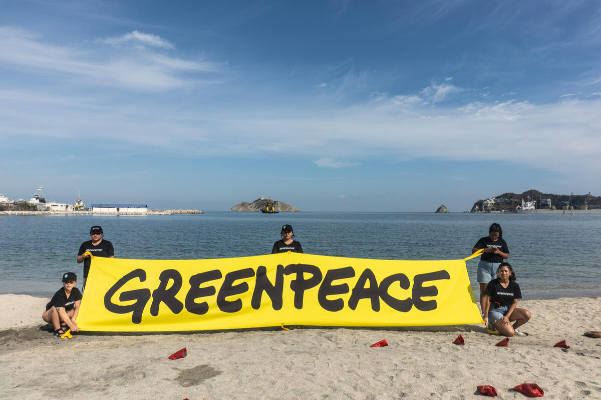 Intervention during Conference on Energy Transition in Santa Marta Beach, Colombia. © Camilo Noriega / Greenpeace