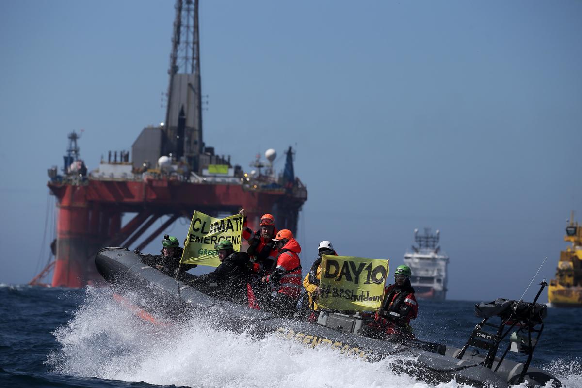 Aktivister på 10. dag i protest mod BP's olieboringer i Nordsøen. © Greenpeace