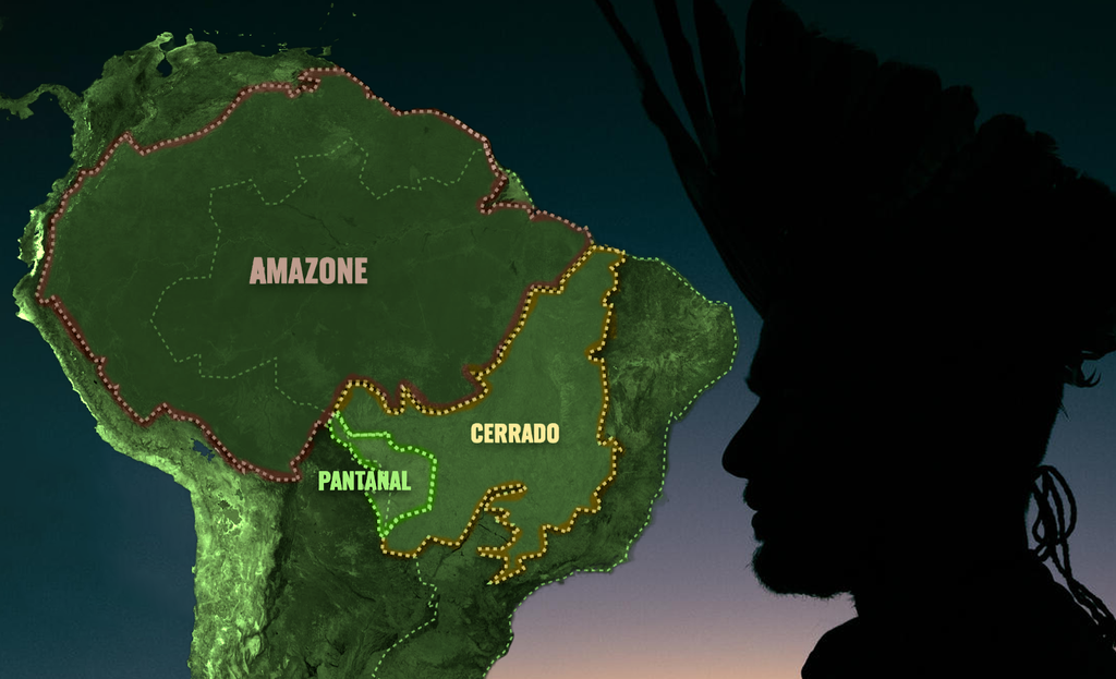 kort over Amazonas regionen inklusiv Cerradoen og pnatanal