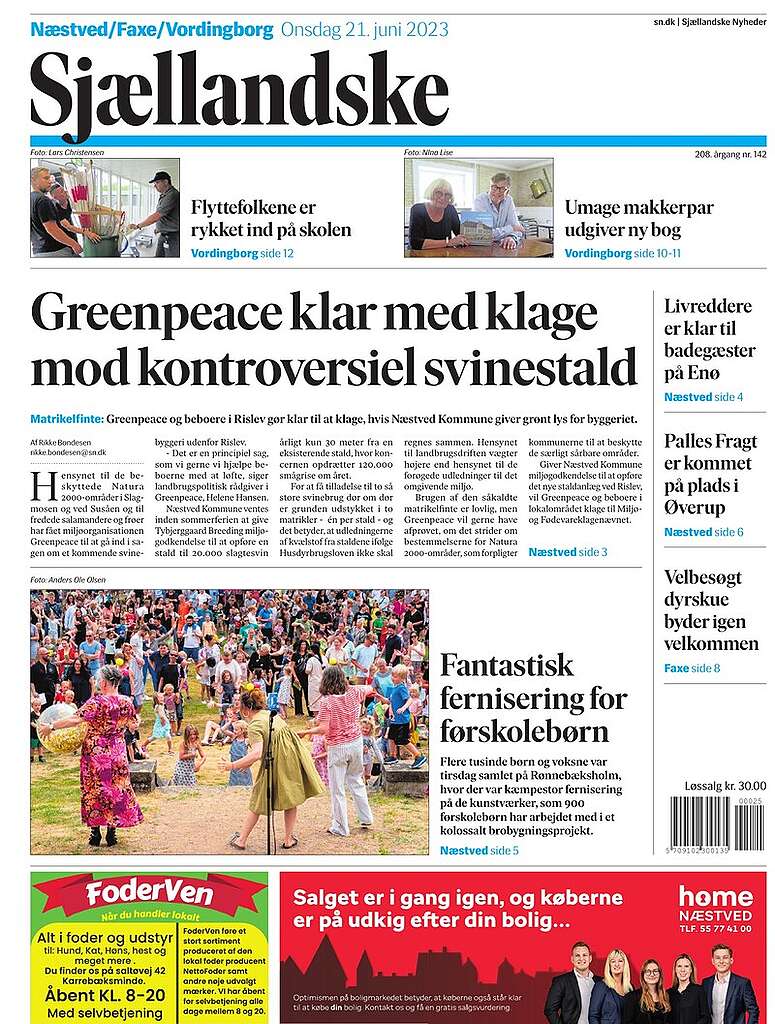 Greenpeace på forsiden af Sjællandske Greenpeace på forsiden af Sjællandske