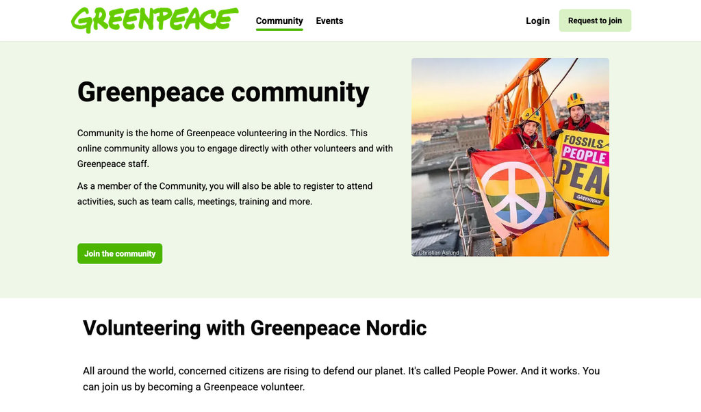 Greenpeace community platform website screenshot