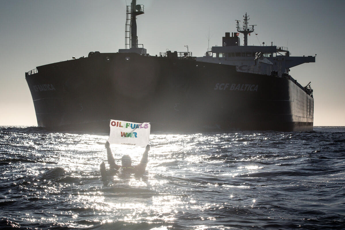 Peaceful Action Confronting Oil from Russia in Denmark. © Will Rose / Greenpeace