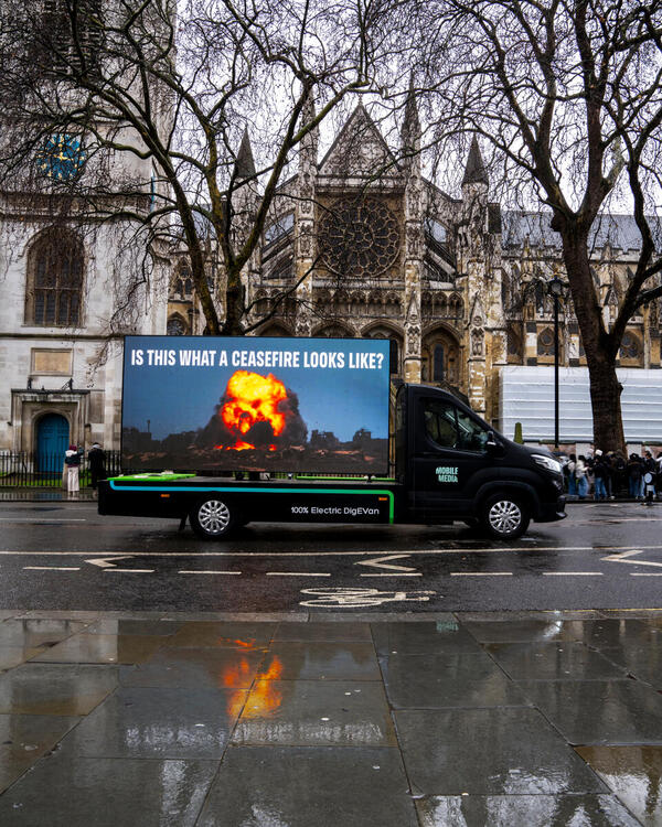 Greenpeace i Storbritannien skaber opmærksomheden om de civile tab i Gaza