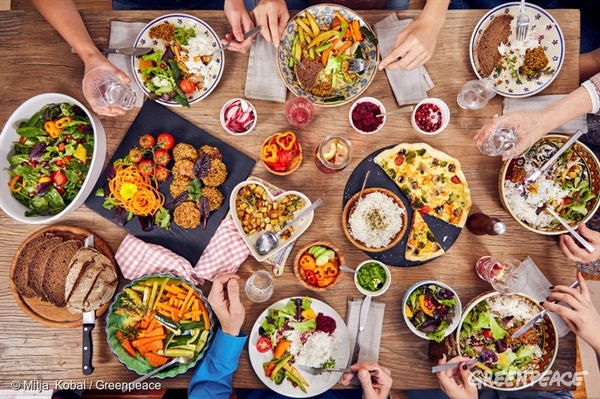 Family Eating Vegetarian Food at Home in Vienna