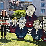 Greenpeace EU volunteers hold props depicting Russian president Vladimir Putin, Russian energy companies, EU lobbyists and EU Commission president Ursula von der Leyen as 'Russian dolls' ahead of a joint committee vote in the European Parliament on whether to label fossil gas and nuclear energy as sustainable investments under the EU taxonomy. Greenwashing gas and nuclear in the EU would send billions to Russia, undermining EU solidarity with Ukraine and funding Putin’s war.