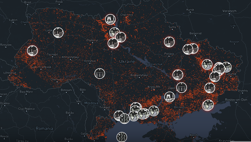 Greenpeacen ja Ecoactionin julkaisema kartta näyttää sodan ympäristötuhoja eri puolilla Ukrainaa.