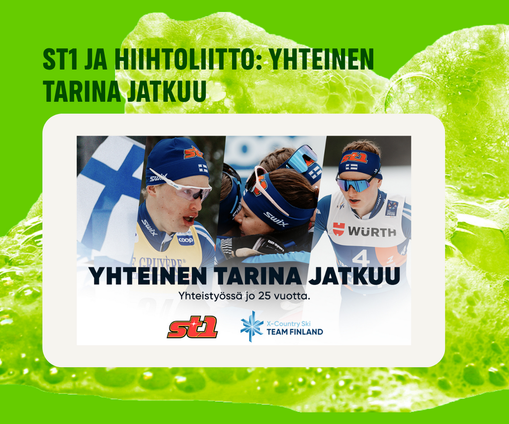 ST1:n ja Hiihtoliiton sponsorointiyhteistyö "Yhteinen tarina jatkuu" on ehdolla Greenpeacen Vuoden Huiputus -kilpailussa.