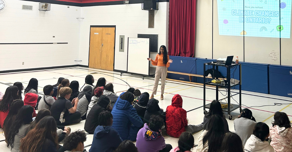 Miranda Baksh as a guest speaker increasing climate literacy for elementary school students