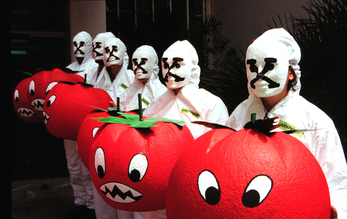 GE Tomato Action - Greece (1997). © Greenpeace / Mihalis Karayannis