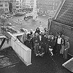 Participants of the first Greenpeace international meeting gather on the roof patio of the Greenpeace Nederland office in Amsterdam.