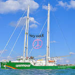 No War Banner on the Rainbow Warrior in Ionian Sea.