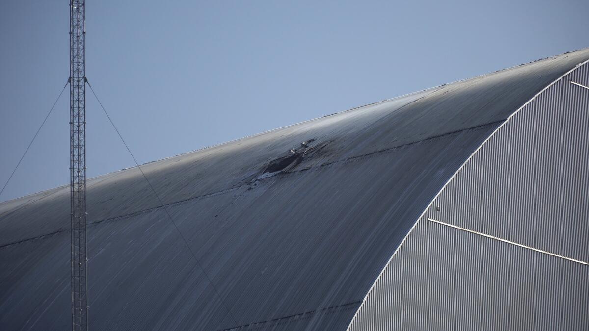 Damage on Chornobyl Nuclear Power Plant's Sarcophagus, Ukraine. © Pavlo Siromenko / Greenpeace