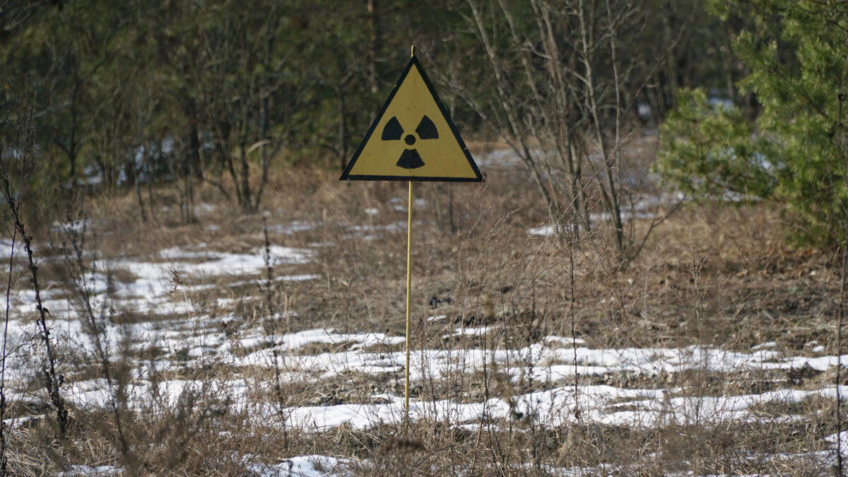 Nuclear Energy Sign at Chornobyl Nuclear Power Plant, Ukraine. © Pavlo Siromenko / Greenpeace
