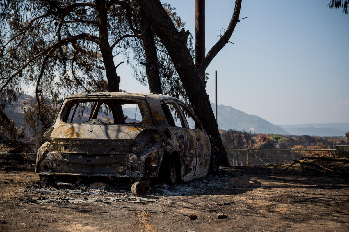 Extreme Heat and Fires in Attica, Greece The aftermath of forest fires which occurred on July 24 in the areas of Mati & Kokkino Limanaki, Attica, Greece. Most of the forest in the area is burnt and many properties, including shops, were destroyed. On the day of the fire, even car parts and tires melted due to the extreme heat caused by the fire.