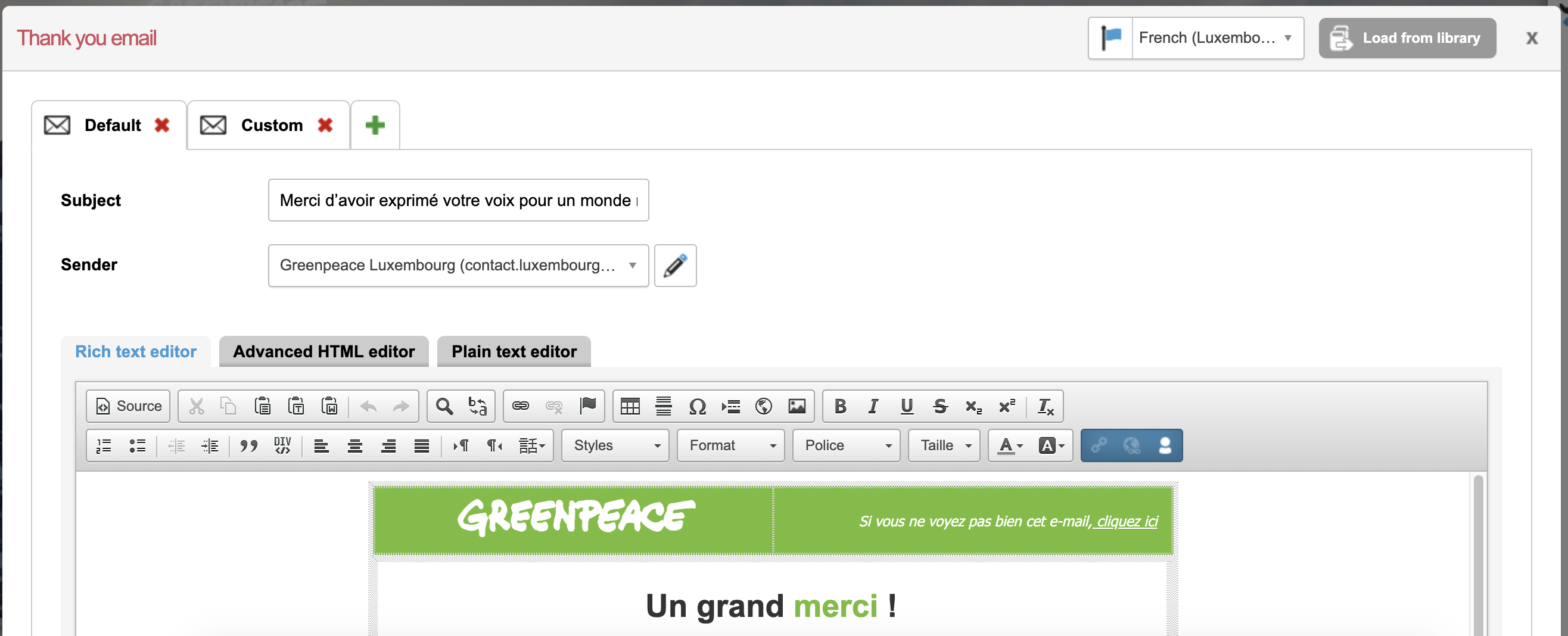 Bilingual Petitions on P4 : How to  send Thank You Email by language on Engaging Networks
