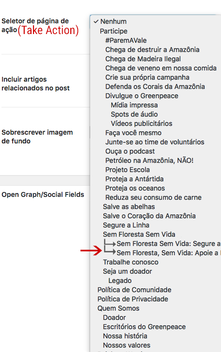 Allow selection of Take Action parent pages