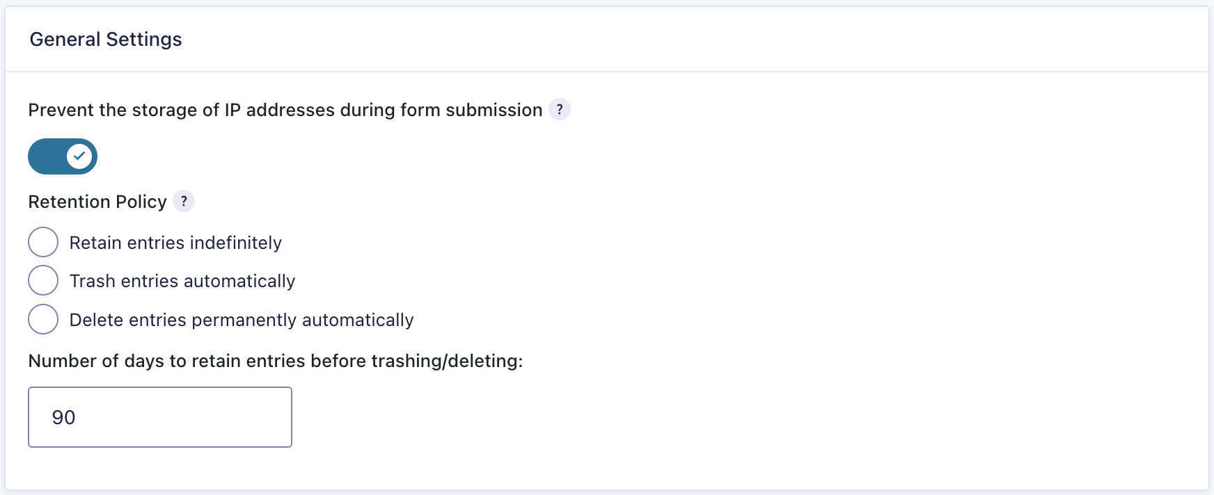GF personal data settings GF personal data settings