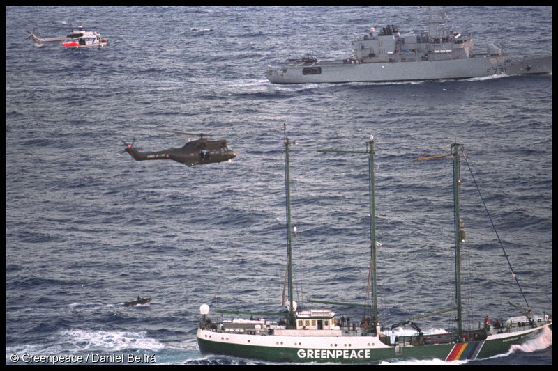 On 1 September 1995, armed French commandos in military helicopters and inflatable boats once again stormed and seized SV Rainbow Warrior II as it sailed into the lagoon at Moruroa, but this time they also boarded and seized MV Greenpeace