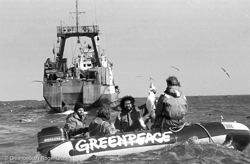 MV Gondwana crew member Dimitri "Dima" Litvinov holding up a dead albatross that died on a longline set in the Southern Ocean by the Soviet fishing vessel MV Kozlovo in the Southern Ocean (March 1991)