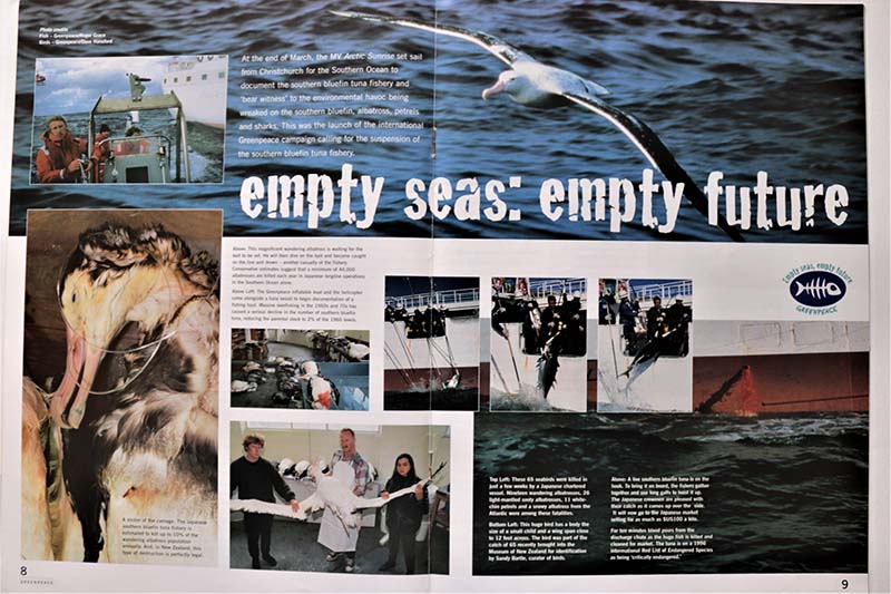 26 March–19 April 1997 Greenpeace’s new ice-class ship MV Arctic Sunrise documents the impacts of the NZ Southern Bluefin Tuna fishery on tuna, albatrosses and sharks