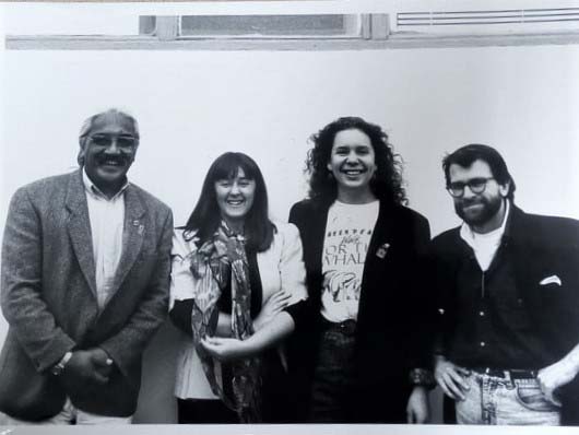 January 1993 Mana Tangata team - Grant Pakihana Hawke, Catherine Delahunty, Nicola Easthope + Mark Prain