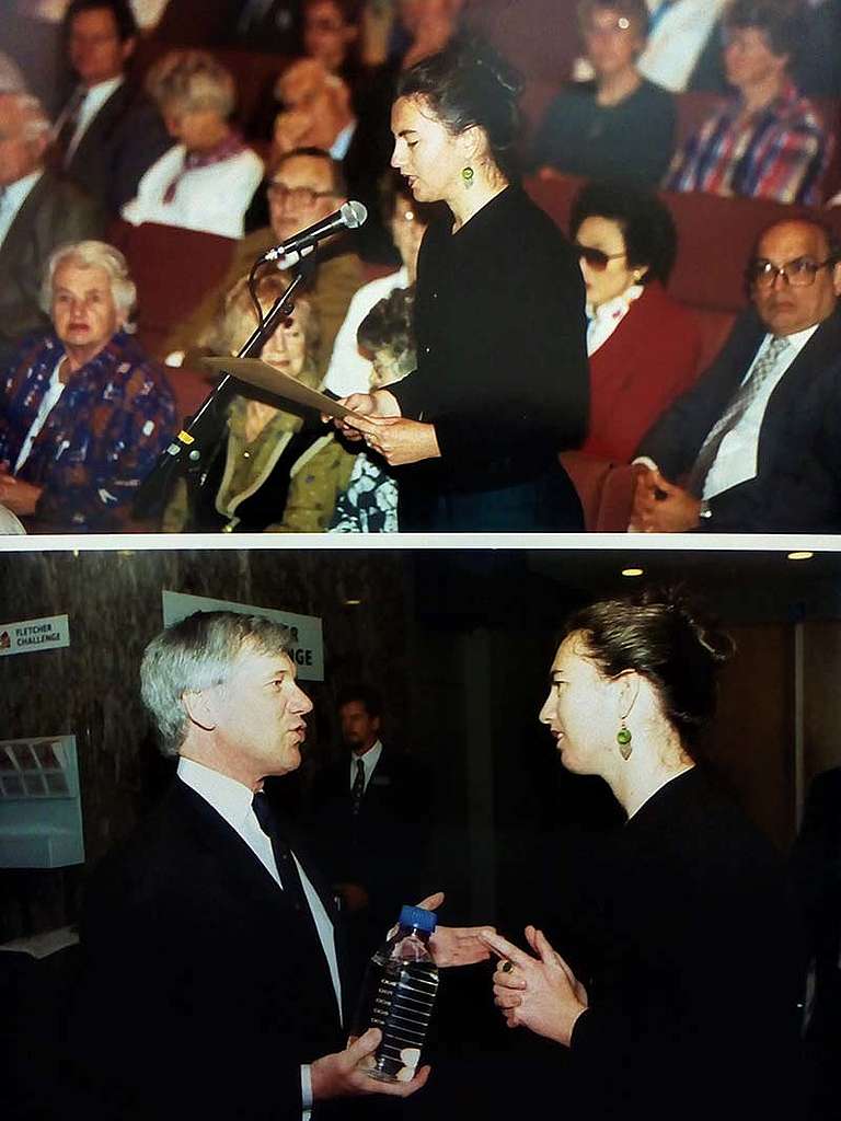 31 October 1996 Greenpeace Campaign Manager Stephanie Mills speaking at the Fletcher Challenge AGM and meeting CEO Hugh Fletcher