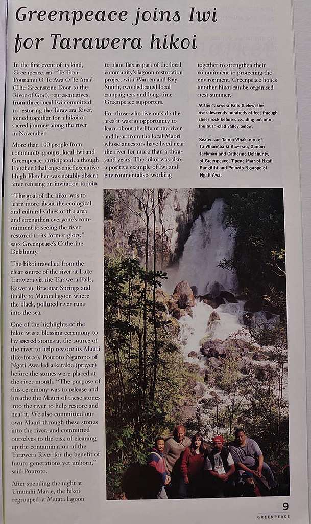 22 November 1996 Greenpeace joins Te Tatau Pounamu O Te Awa O Te Atua for a Hikoi or sacred journey along the Tarawera River from source to sea