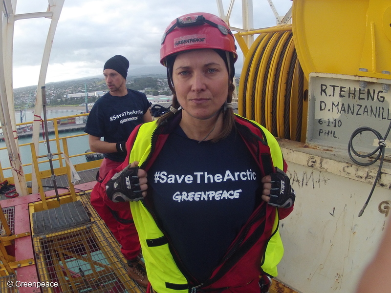 Actress Lucy Lawless joins Greenpeace New Zealand activists in stopping a Shell-contracted drillship from departing the port of Taranaki for the remote Arctic, where its exploratory oil drilling programme threatens to devastate the Alaskan coastline. Six Greenpeace New Zealand activists, along with Lawless, famous for her roles in 'Xena: Warrior Princess' and 'Spartacus', board the vessel, scaled its 53 metre drilling derrick and are hanging banners from its summit, reading “Stop Shell” and “#SaveTheArctic.” They were equipped with survival gear and enough supplies to last for several days.