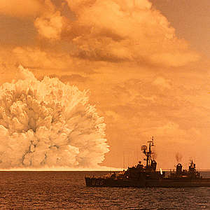 Underwater nuclear warhead burst of ASROC missile fired from USS  AGERHOLME.