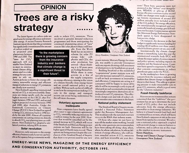 July 1995 Greenpeace slammed the failure of the NZ Government’s flawed voluntary approach to cutting carbon emissions