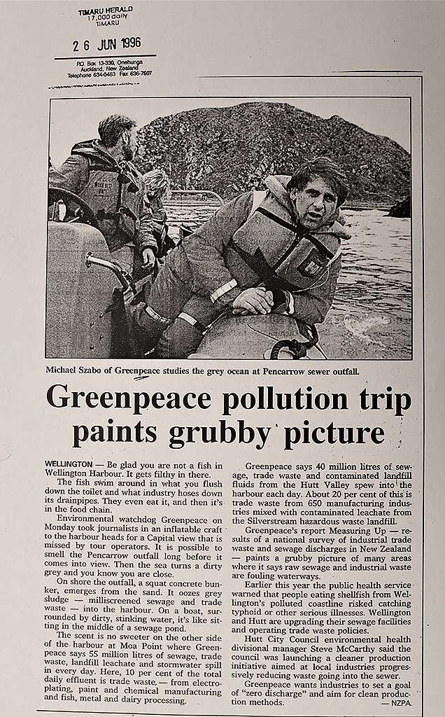 22-24 June 1996 Greenpeace pollution tour paints a grubby picture of Wellington Harbour