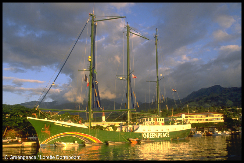 SV Rainbow Warrior II in Papeete, Tahiti, May 1990