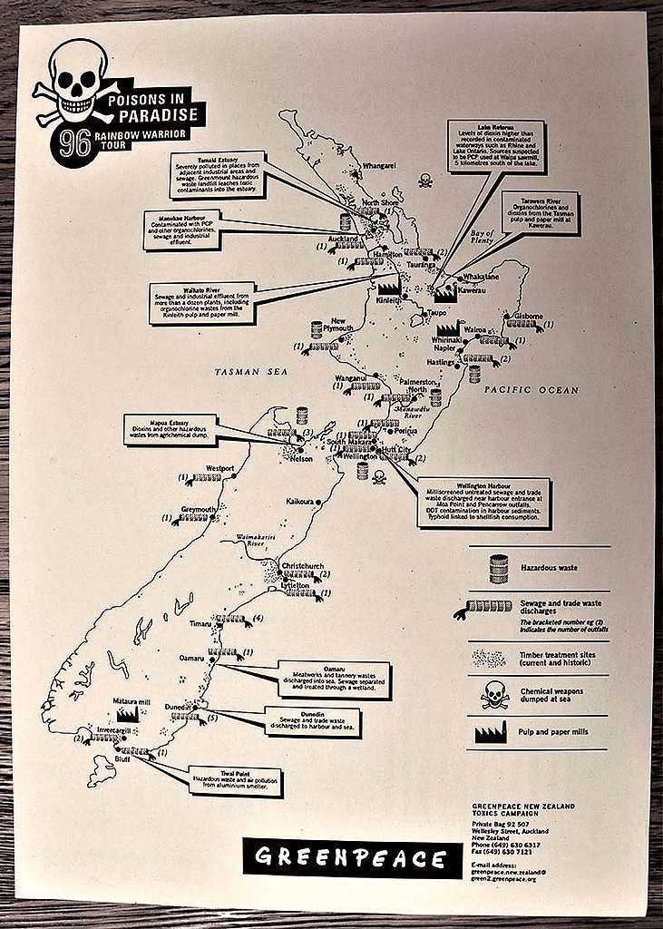 11 June 1996 Map of toxic pollution problems produced by Greenpeace for the SV Rainbow Warrior II &lsquo;Poisons in Paradise&rsquo; tour
