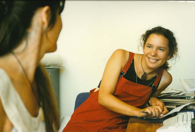  January 1993: Mana Tangata Education Outreach Nicola Easthope (at right). Photo: Grant Pakihana Hawke