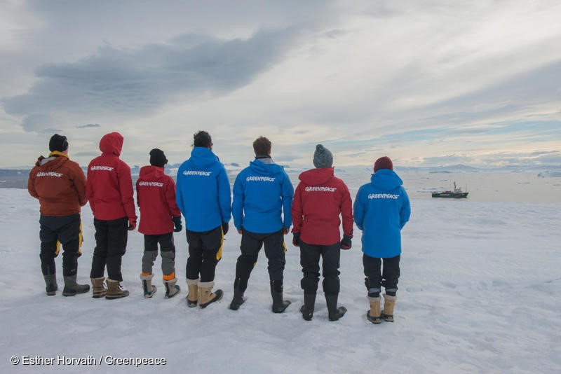 Staff of Greenpeace on the top of an ice berg. February 23, 2018, Antarctic, Esther Horvath