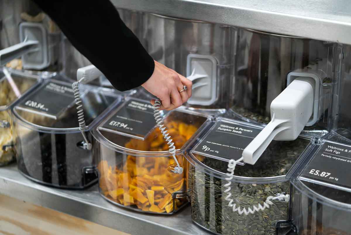 Dried Fruit and Seeds Dispenser at a Refill Station. © Isabelle Rose Povey / Greenpeace