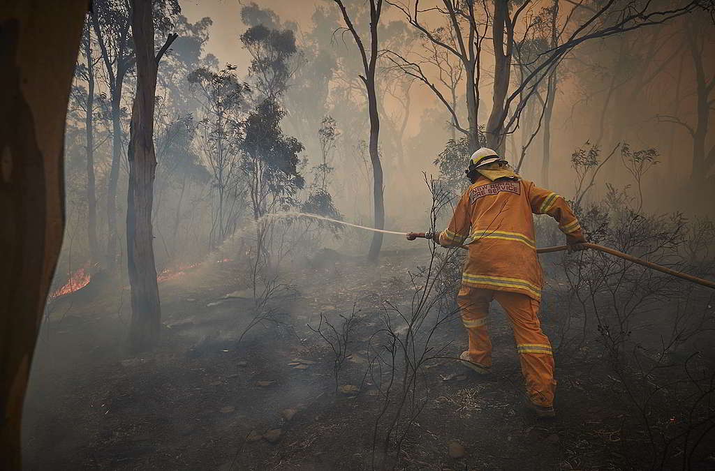 62歲的Tony Weston與一眾新南威爾士州鄉郊消防隊隊友，在小鎮Numeralla森林火場迎難而上。 © Kiran Ridley / Greenpeace