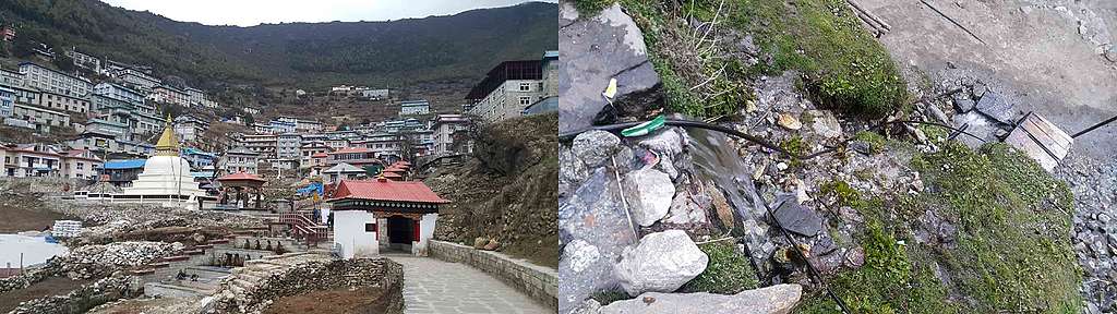 Namche Bazaar，阿建形容是當地最大最潮的村莊。不過他也在村口的主要河流，看到垃圾、人爲污染情況。