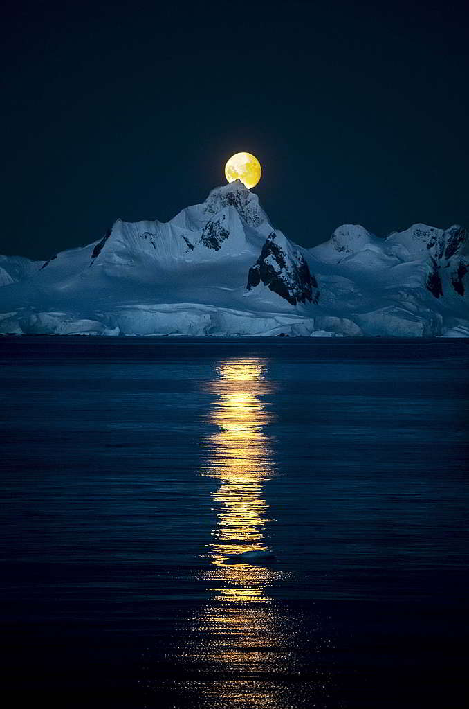南極每年10月至1月幾乎都是「不夜天」,這張月亮寫真則攝於2月尾。 © Eric Wong / Greenpeace