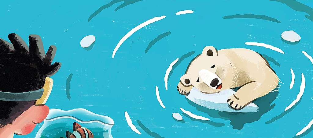 足夠的海冰對北極熊來說，是生存的必要環境，但海冰的消融影響不止是極地的生物，還延伸到全地球，包括人類的居住及生存環境。© Greenpeace