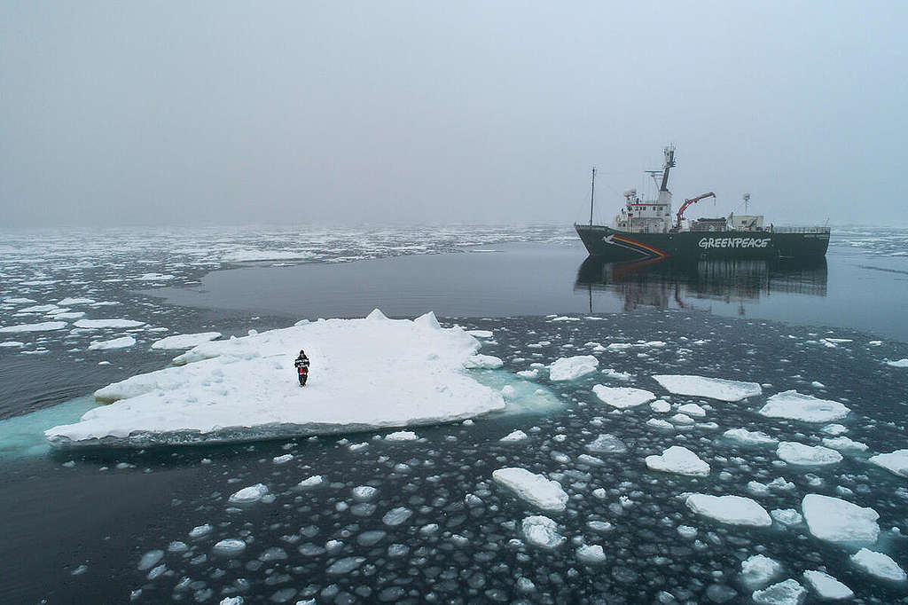2020年綠色和平與年輕科學家和行動者Mya-Rose Craig親赴北極見證有記錄以來北極海冰第二新低。 © Daniella Zalcman / Greenpeace