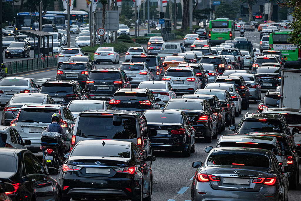 汽車業要實現「淨零碳排」，停止生產及銷售燃油車是達標箇中關鍵。© Sungwoo Lee / Greenpeace