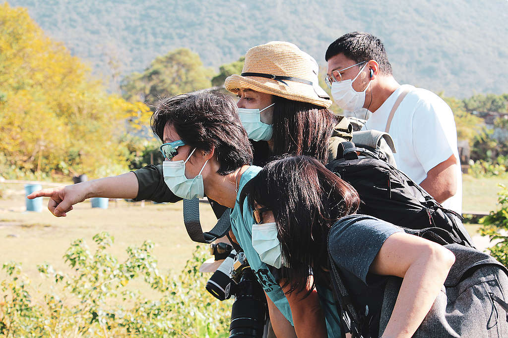 有參加者被遠處的雀鳥吸引著。© Greenpeace