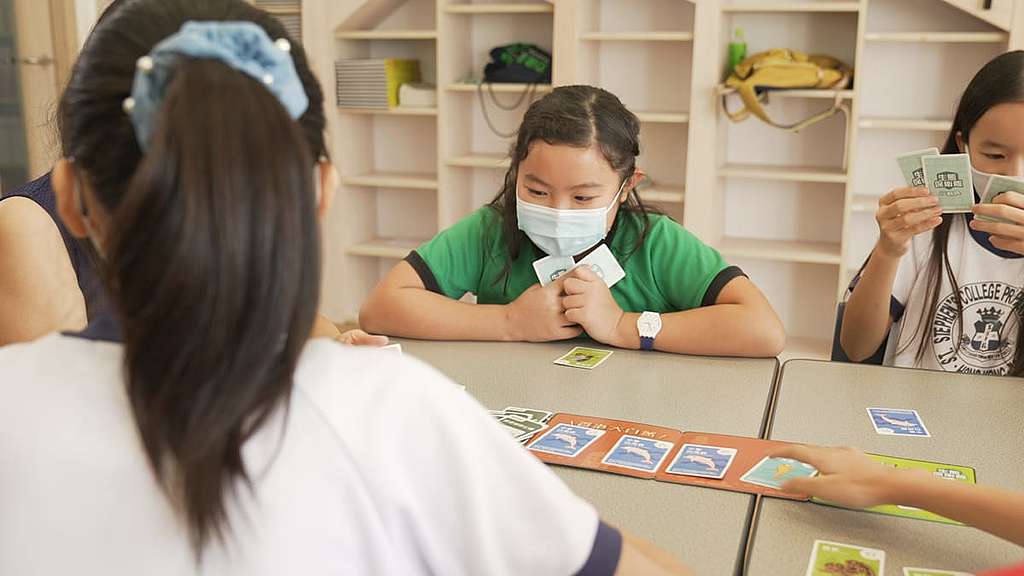 聖士提反書院附屬小學的學生，非常投入「生態保衛隊」桌遊。 © Greenpeace