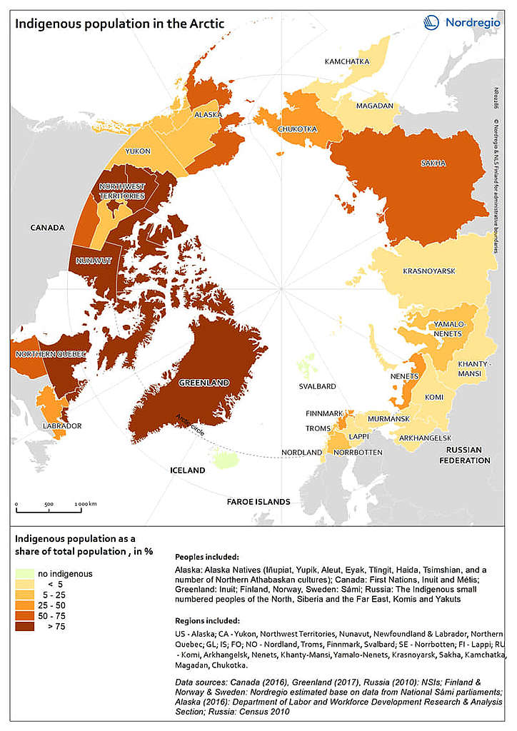 在北極圈居住的100萬人中，只有9%的人是北極原住民。 © Nordregio