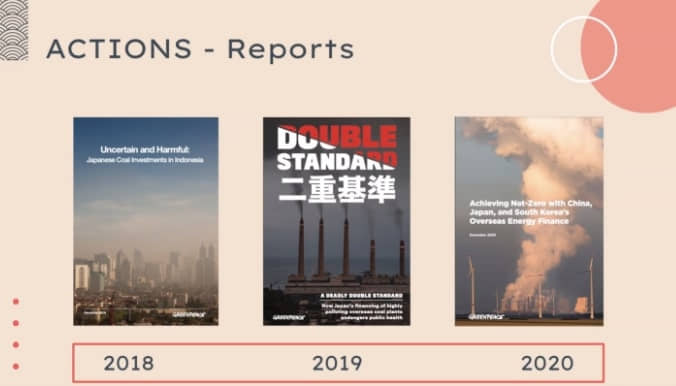 綠色和平東京辦公室連續發表多份研究報告,就日本資助興建境外燃煤電廠提出疑慮。 © Greenpeace