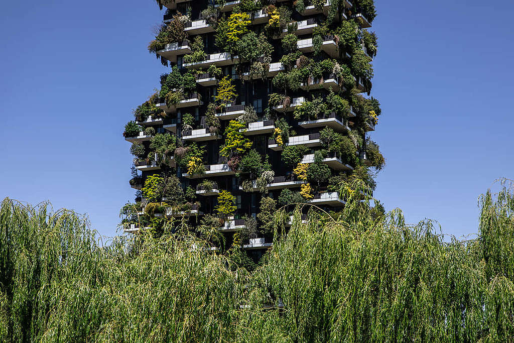 意大利米蘭的大樓「垂直森林」，如其名種滿大大小小的植物，恍如一個向天空發展的森林。 © Emanuele Cremaschi / Getty Images