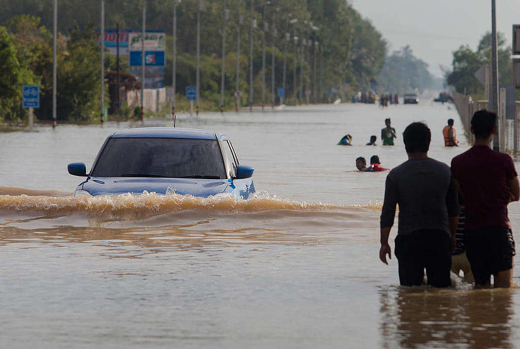 2019 年，熱帶風暴帕布（Pabuk）成為 68 年來首個於 1 月吹襲泰國的颱風，釀成嚴重水浸，數以千計居民被迫疏散。 © Chanklang Kanthong / Greenpeace