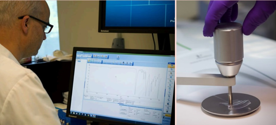 綠色和平實驗室利用傅立葉紅外線光譜儀(Fourier-Transform Infrared Spectrometer, FTIR),檢測日本連鎖咖啡店的即棄杯生產物料。 © Gergely Szabo Photography