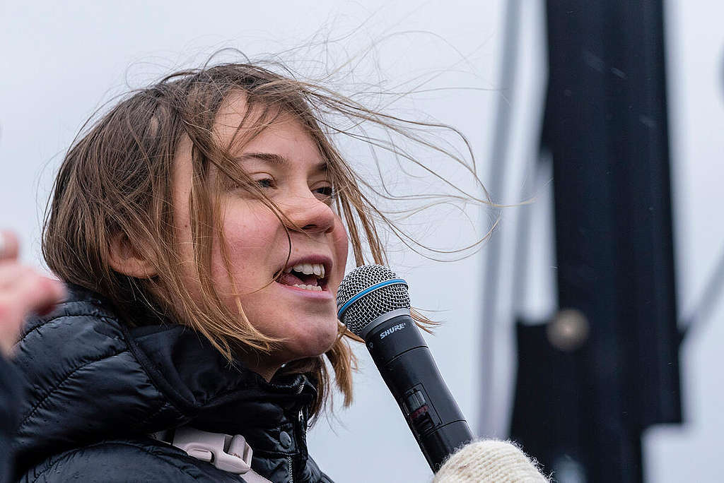 2023 年 1 月 14 日,瑞典「氣候少女」Greta Thunberg 於呂策拉特村發表演說,聲援氣候行動。 © Bernd Lauter / Greenpeace